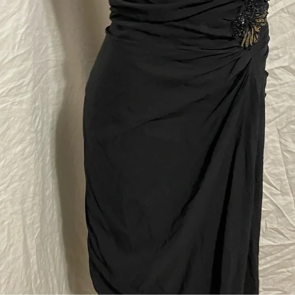 Badgley Mischka Collection black silk strapless ruched side sequin fitted dress - Picture 4 of 13